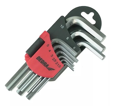 Dedra 06F200 Imbusové klíče krátké, 1,5–10 mm, sada 9 ks, CRV