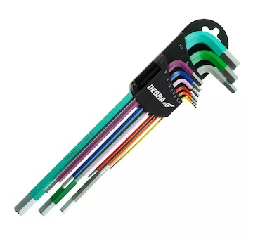 Dedra 06F205 Imbusové klíče extra dlouhé barevné, 1,5–10 mm, sada 9 ks,S2