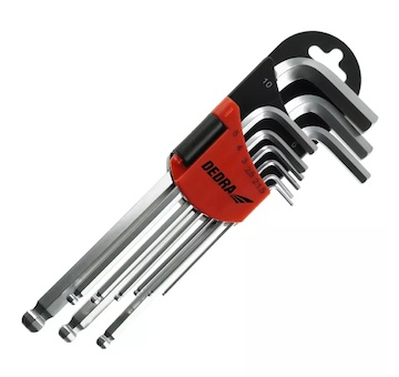 Dedra 06F211 Imbusové klíče s kuličkou dlouhé, 1,5–10 mm, sada 9 ks, CRV