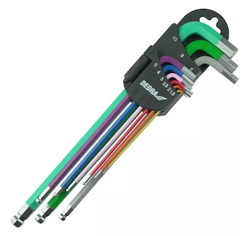 Dedra 06F215 Imbusové klíče s kuličkou extra dlouhé barevné,1,5–10mm,sada9ks, S2