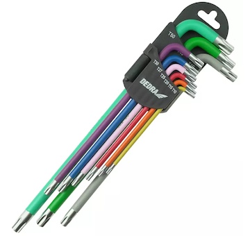 Dedra 06F225 Klíče Torx extra dlouhé barevné T10-T50, sada 9 ks, S2