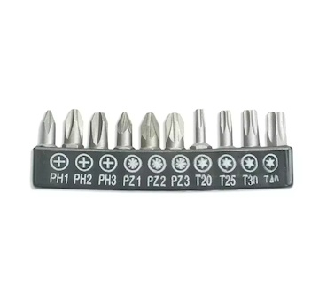 Dedra 18A07S10 Sada šroubovacích bitů 10ks,25mm:PH1/2/3,PZ1/2/3, T20/25/30/40