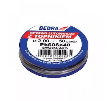 Dedra 31L42005 PÁJKA s tavidlem, 2.0mm, 50g, 40%SN, Pb60Sn40