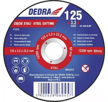 Dedra F1312 125x3,2 x22,2  kotouč na řezání železa