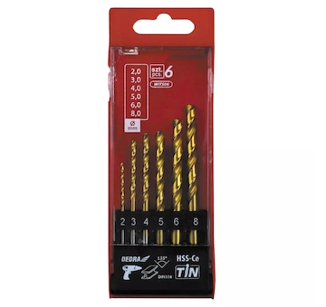 Dedra WITS06 Sada 6 vrtáků do kovu HSS+kobalt+TiN, 135°