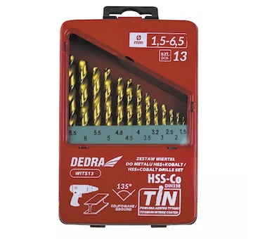 Dedra WITS13 Sada 13 vrtáků do kovu HSS+kobalt+TiN, 135°