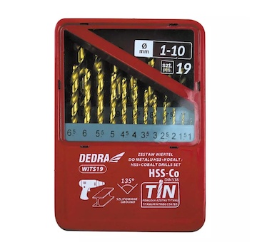 Dedra WITS19 Sada 19 vrtáků do kovu HSS+kobalt+TiN, 135°