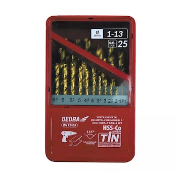 Dedra WITS25 Sada 25 vrtáků do kovu HSS+kobalt+TiN, 135°