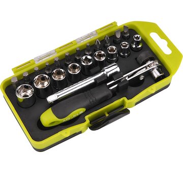 EXTOL CRAFT 53090 šroubovák ráčnový s ořechy a hroty, sada 23ks