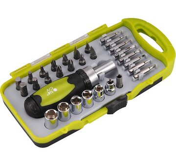 EXTOL CRAFT 53091 šroubovák ráčnový s ořechy a hroty, sada 30ks
