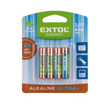 EXTOL ENERGY 42010 baterie alkalické, 4ks, 1,5V AAA (LR03)