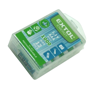 EXTOL ENERGY 42062 baterie nabíjecí, 12ks, AAA (HR03), 1,2V, 1000mAh, NiMh