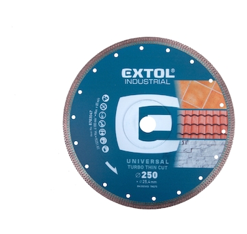 EXTOL INDUSTRIAL 8703047 kotouč diamantový řezný, turbo Thin Cut, suché i mokré řezání, O 250x25,4x2mm