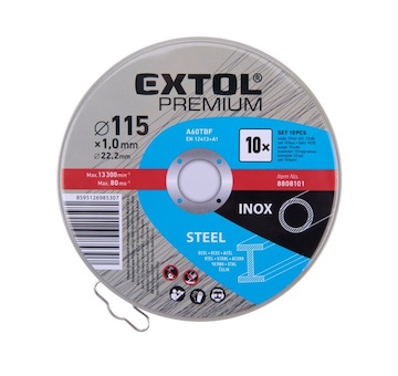 EXTOL PREMIUM 8808101 kotouč řezný na ocel/nerez, 10ks, O 115x1,0x22,2mm