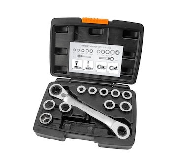 EXTOL PREMIUM 8816101 klíč ráčnový tvarovaný a vložky, sada 11ks, 8-19mm, CrV
