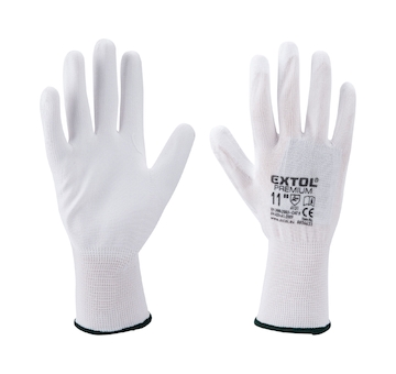EXTOL PREMIUM 8856630 rukavice z polyesteru polomáčené v PU, bílé, velikost 8