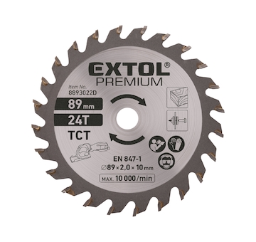 EXTOL PREMIUM 8893022D kotouč pilový s SK plátky,  89×2,0×10mm, 24T