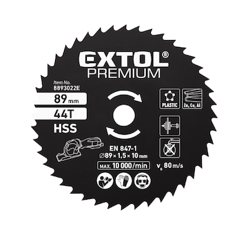 EXTOL PREMIUM 8893022E kotouč pilový HSS,  89×1×10mm, 44T