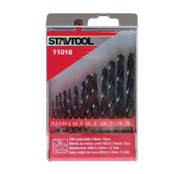Stavtool P11018A  Sada vrtáků do kovu černé HSS-R | 2-8 mm 13 dílů, PVC obal