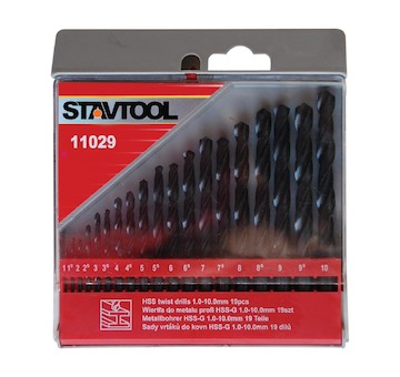 Stavtool P11029A  Sada vrtáků do kovu černé HSS-R | 1-10 mm 19 dílů, PVC obal
