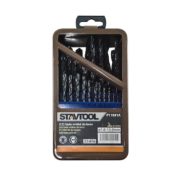 Stavtool P11031A  Sada vrtáků do kovu HSS-R | 1-13 mm 25 dílů, kovový obal