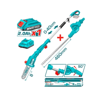 TOTAL TPTS201681 Pila na větve a nůžky na živé ploty, AKU, 20V LI-ION, 1x baterie, 1x nabíječka