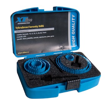 XTLINE XT11809 Sada vykružovacích korunek 9 dílů, 19-73 mm, plastový box